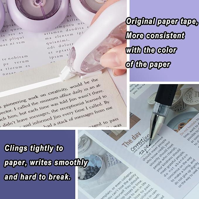 White Correction Tape, 5 Pack, 65.62 Feet Correction Tape for School and Office, School & Office Supplies, (Purple)