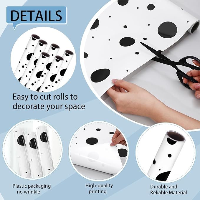 Skyygemm 6 Rolls Classroom Bulletin Board Paper Roll Polka Dot 4 x 12 ft Fade Resistant Colored Background Paper Bulk for Art Decor Drawing Craft(Vivid White)