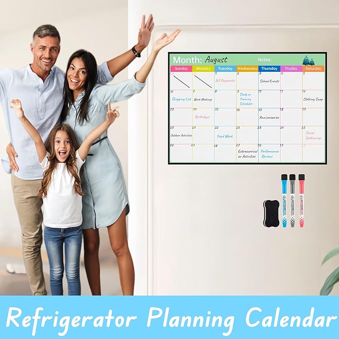 Magnetic Fridge Dry Erase Calendar, Large White Board Calendar for Refrigerator,17x12 inch for Family Schedule,Monthly Planner, Chores,with Strong Magnet Back,Markers
