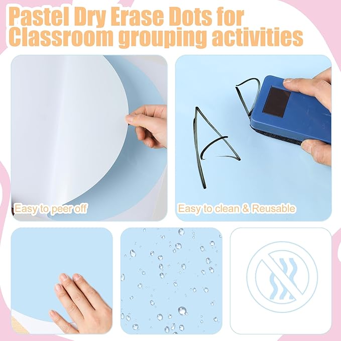 Ireer 12 Pcs 13 '' Dry Erase Dots for Classroom Table Classroom Decor Boho Colorful Stickers for Whiteboard Wall Decor Removable Dry Erase Circles for School Teacher Supplies(Fresh,Pastel Color)