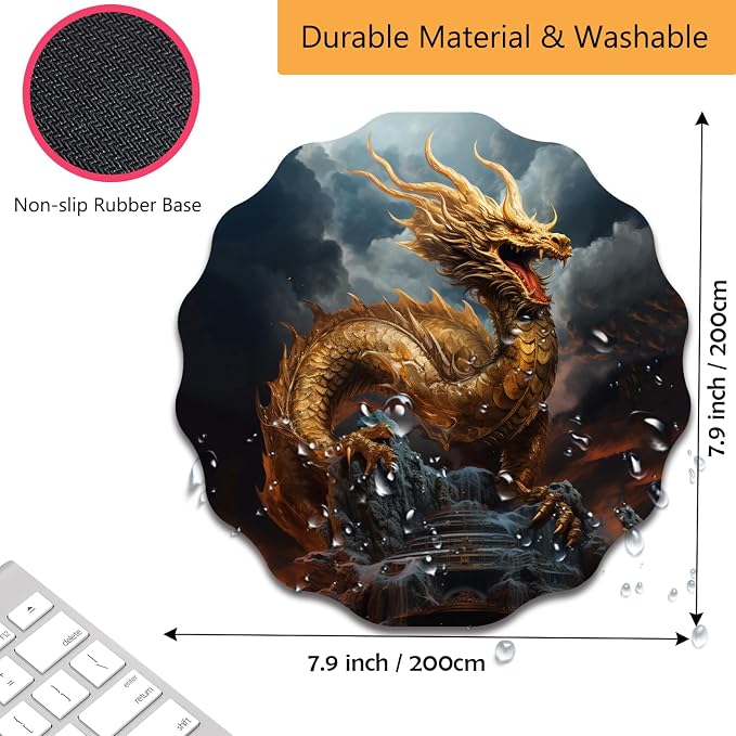 Pen Holder for Desk, PU Leather Multifunctional Desktop Storage Box and Anti-Slip Mouse Pad Set, Makeup Brush Holder Pen Organizer for Office and Home - Golden Dragon