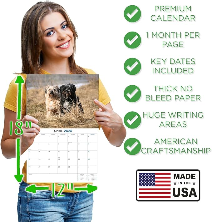 2025 2026 Tibetan Terrier Calendar - Dog Breed Monthly Wall Calendar - 12" x 18" Open - Thick No-Bleed Paper - Giftable - Academic Teacher's Planner Calendar Organizing & Planning