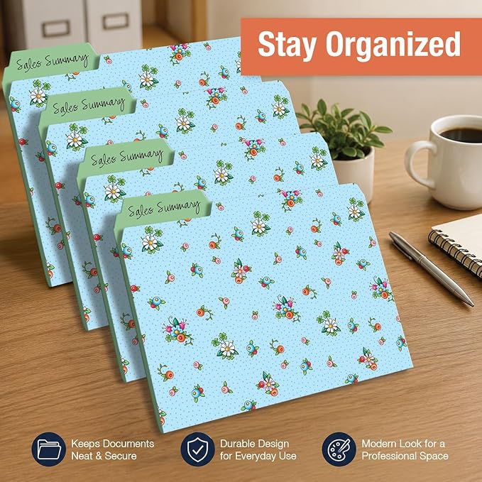 Current Mary Engelbreit File Folders Value Pack - Bulk Set of 24, 6 Pretty Decorative Designs, 1/3 Cut Tabs, Heavy-Duty Paper Stock, Office Supplies for Home & Work, 9-½” x 11-¾” Letter Size