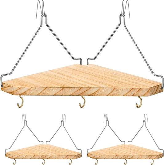 3 Pack Cubicle Corner Shelf with Hooks, Wooden Fabric Wall Organizer for Office Desk Storage, Tool-Free Cubicle Accessories for Work Decor