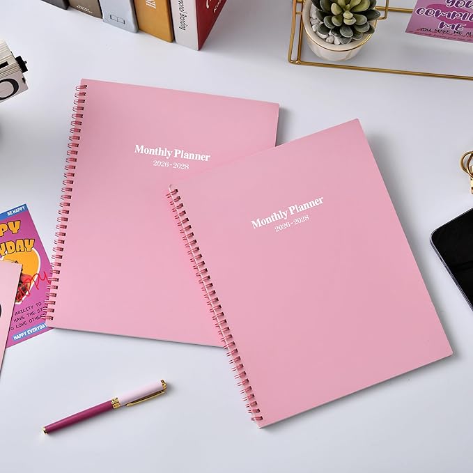 2026-2028 Monthly Planner - July 2026 - June 2028, 9" x 11", 2 Year Planner, Spiral Bound, Pink Cardboard Cover