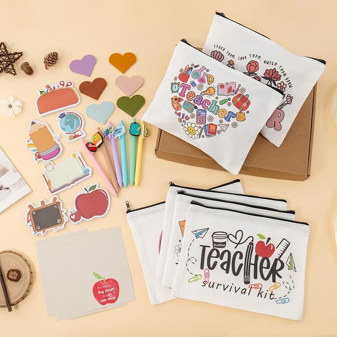 30Pcs Teacher Appreciation Gifts In Bulk With Makeup Bag Pen 50Pcs Stickers Sticky Notes Greeting Card Teacher Appreciation Gifts, Best End Of Year Teachers Gift For Women, Thank You Teachers Supplies