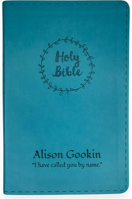 Personalized NIV Thinline Holy Bible Medium Print Size | Includes Custom Engraved Name Faux Leather Cover | Custom Gift for Christian & Religious Celebrations | Teal