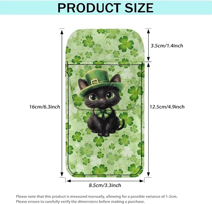chaqlin Saint Patrick Black Cat Print Leather Pocket Protector, Portable Pocket Organizer Pen Pouch for Men Women Shirts, Lab Coats, Pants