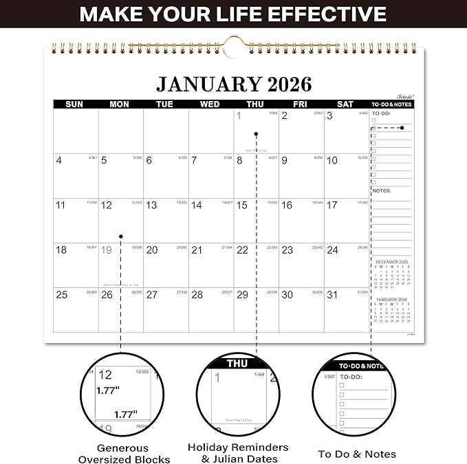 2026 Calendar - 2026 Wall Calendar, Jan. 2026 - Dec. 2026, 14.6'' x 11.4", Large Wall Calendar with Highlighted Holidays, Sturdy Binding, Calendar for Planning