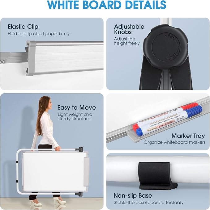 MaxGear Large Whiteboard with Stand 36" x 24" Double-Sided Easel Whiteboard Monthly Calendar,Height Adjustable, Foldable, Portable Dry Erase Board for Home, Office, Classroom Planning, Teaching