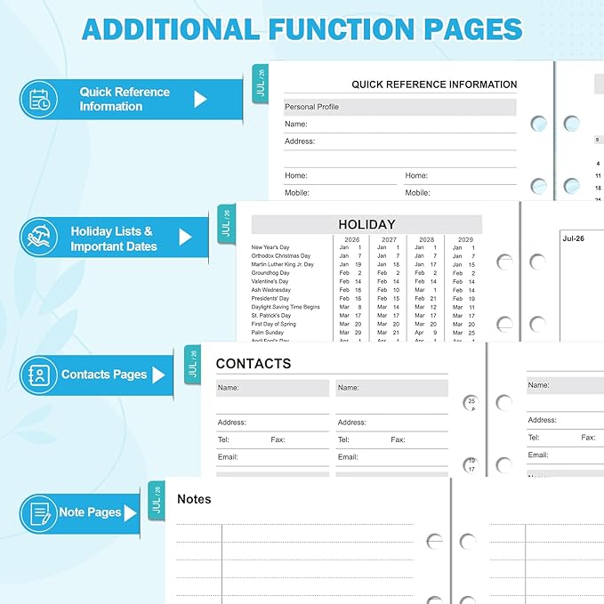 2026-2029 Monthly Planner Refills: 36 Months A6 Planner Inserts for 6-Ring Binder, July 2026 - June 2029, 6-Hole Punched A6 Binder Inserts, Calendar Inserts with Monthly Tabs, 3-3/4" x 6-3/4"