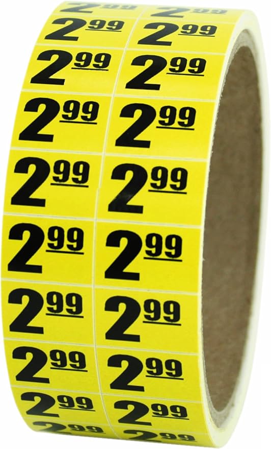 $2.99 In-Store Use Bright Yellow Labels - 3/4" x 1/2" - Roll of 1000 #MSLW3402