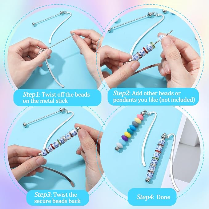 40 Pcs Beadable Bookmarks DIY Metal Blank Bar Bookmark for Beads Modern Bead Craft Jewelry Pendant Charm Gift for Book Lovers Student Teacher Office Supplies(Silver)