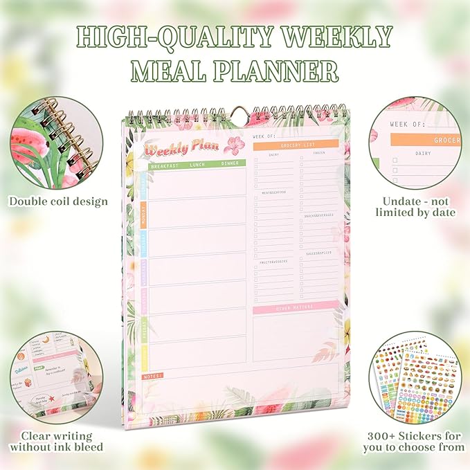 52-Week Meal Planner Notebook with Stickers – All-in-One Weekly Food Planner for a Whole Year, Includes Grocery Shopping Lists & Weekly Meal Plan Organizer for Healthy Eating, Meal Prep & Budgeting
