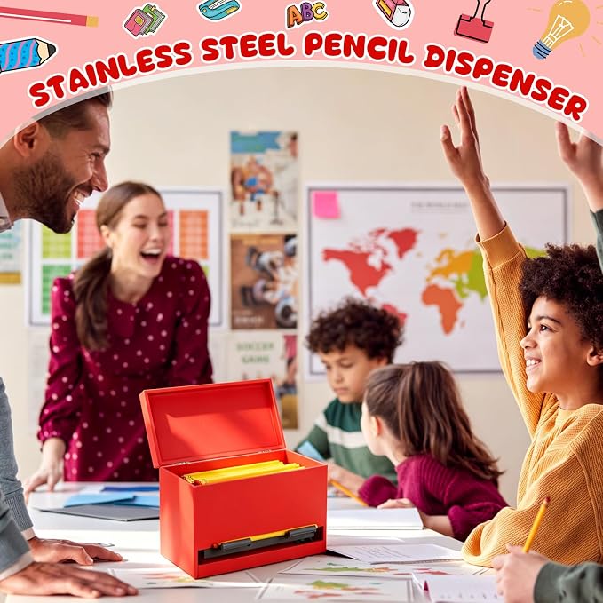 Yalikop 1 Pc Wooden Pencil Dispenser for Classroom Pastel Wood Pencils Holder for up to 200 Pencils Reusable Straw Dispenser for Home Office Teachers Supplies Storage (Classic,Red)