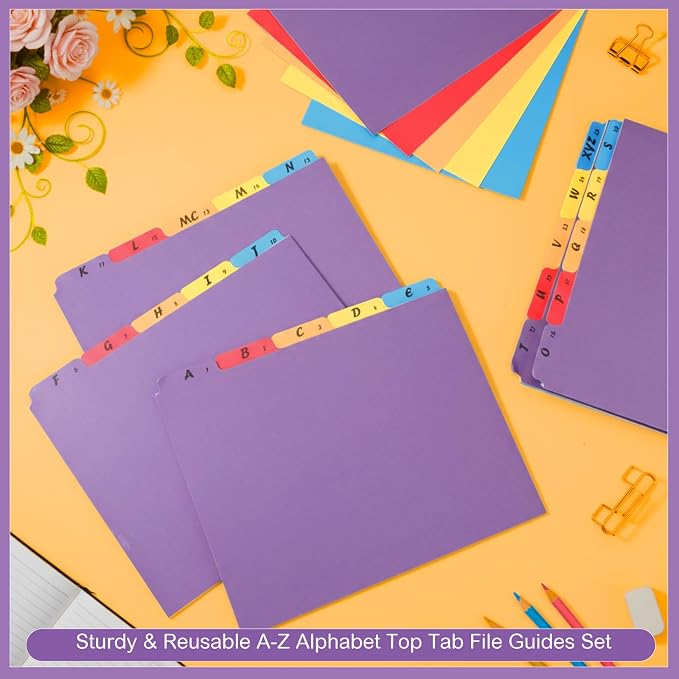 1 Set 25 Pack Alphabet File Dividers Letter Size, 1/5 Cut Tab A-z File Guides Number Folder Organizer for Filing Cabinet and Desk Home Office School(Modern Colors)