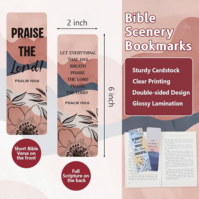 50 Pack Scenery Bookmarks with Bible Verses, Double-Sided Designs Inspirational Christian Bookmark for Women & Men Reading Lover Bible Book Markers for Classroom Church