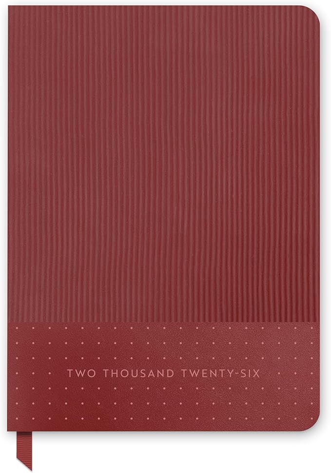 Orange Circle Studio 2026 Planner, Dots on Burgundy, 7.72" x 5.67", Medium Dual-Textured, August 2025 to December 2026, Monthly Planner, Dual-Surface Vegan Leather, Ribbon Markers