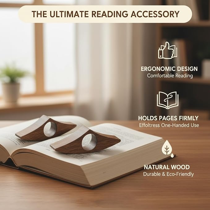 4PCS Thumb Page Holder, Book Holder Thumb for One-Handed Reading, Set of Wooden Page Holders for Avid Readers and Travel