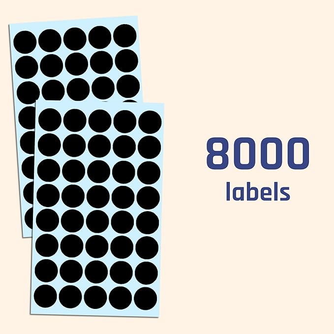 TownStix 8000 Pack, 3/4" Round Dot Stickers Circle Labels - Black