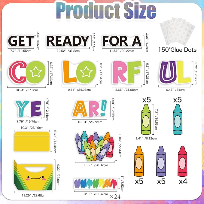 VABAMNA 61Pcs Crayon Bulletin Board Decorations Set - Get Ready for A Colorful Year Crayon Cutouts for Bulletin Board Back to School Home Wall Classroom Door Decorations