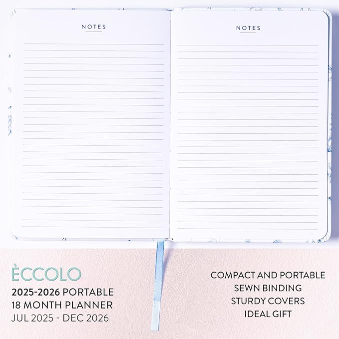 2025-2026 Eccolo 18 Month Bound Planner, Monthly & Weekly Pages (5.25 x 7.75" - July 2025 to Dec 2026 - Country Charm)