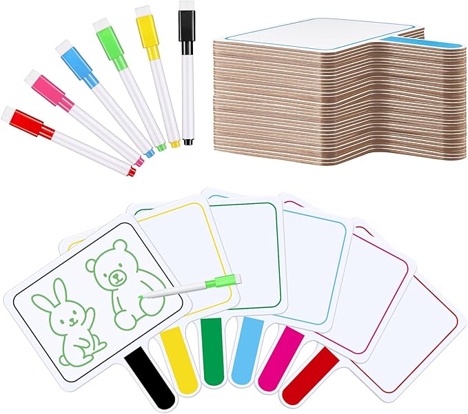 Henoyso 48 Pcs Dry Erase Answer Paddle with Markers Handheld Double Sided Paddles Colorful Flip Answer Dry Erase Paddles White Boards for Students Kids Score Boards Teacher (Rectangle Classic)