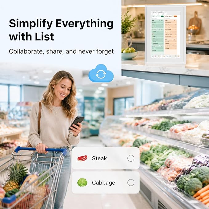 Digital Calendar with Touch Screen - 10.1 Inch Wall-mounted Smart Electronic Planner with Third-Party Calendar Sync, Chore Tracker, Meal Plan & Photo Display, Gifs for Mom