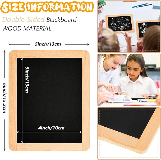 Chinco 36 Pcs Small Slate Chalkboard Mini Chalk Board with Frames Mini Board Signs School Supplies for Classroom Home Office (13cmx10cm,Wood)