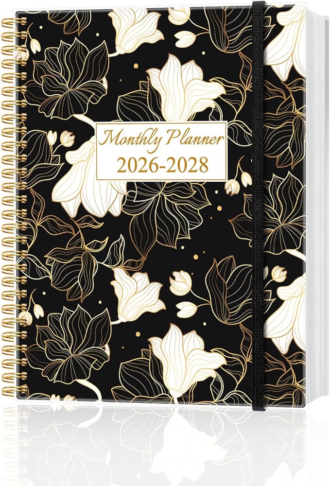 2026-2028 Monthly Planner - 36 Month PLanner Calendar from January 2026 to December 2028, 3 Year Planner 2026-2028 with Flexible Cover, Inner Pocket, Perfect for Home | School | Office, 8.5" x 11", White Gold Flower