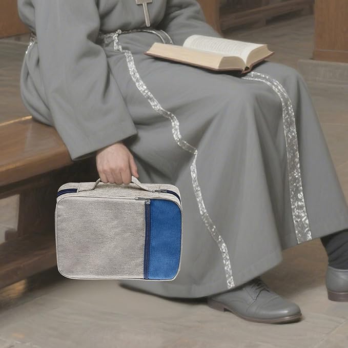 Bible Cover Bag for Men Women, Bible Holder Carrying Book Case Church Bag Bible Protective with Handle and Zippered Pocket (Gray)