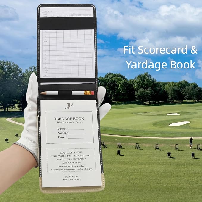 Leather Golf Scorecard Holder & Yardage Book Cover – Slim Microfiber Leather Case for Walking Players | Fits 4.5"x7" Scorecards & Yardage Books | Bonus Pencil & Scorecards