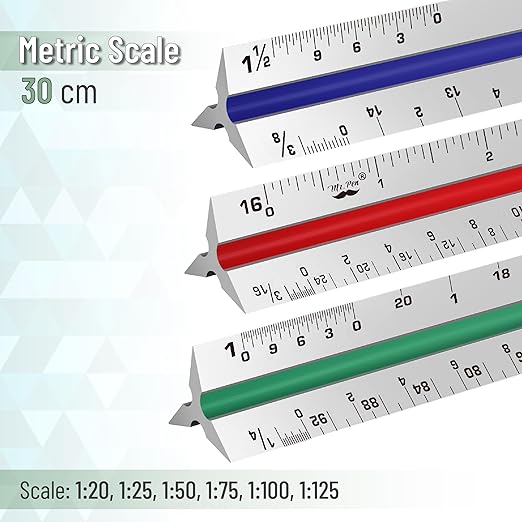 Mr. Pen Architectural 12 Inch Engineer & Drafting Ruler Set - Imperial & Metric Scale for Blueprints & Contractor Use