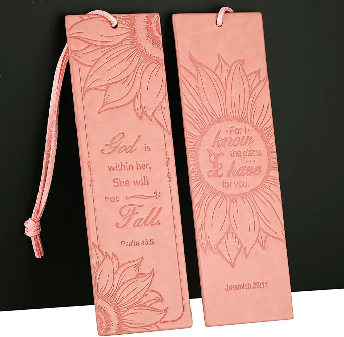 2 Pcs Sunflower Christian Leather Bookmarks for Women, Pink Christian Gifts for Women Book Marks for Reading Women (Pink)