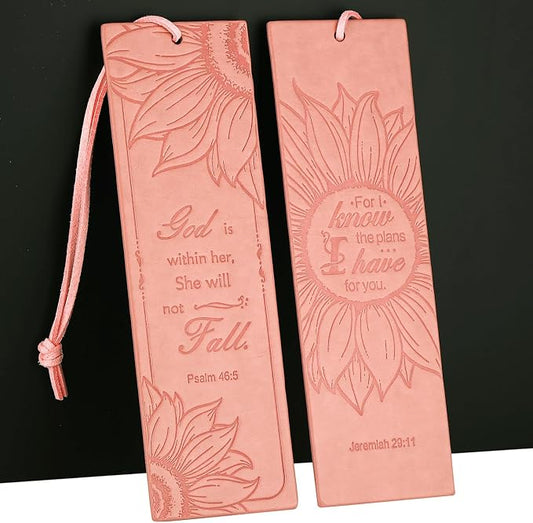 2 Pcs Sunflower Christian Leather Bookmarks for Women, Pink Christian Gifts for Women Book Marks for Reading Women (Pink)