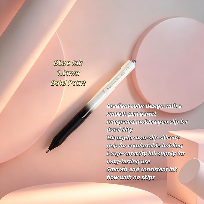 Fengtaiyuan Retractable Gel Pens, 1.0mm Bold Point Quick Dry Blue Ink, 12 Pack Gradient Black-White Barrel with Ergonomic Non-Slip Grip, Smooth Writing for Grading Highlighting Signing Office School