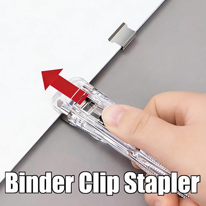 2 Pcs Portable Binder Clip Stapler, Includes 100 Reusable Clips, Staple-Free Desktop Push Binder Stapler, Binds 40 Sheet Capacity One-Hand Operation for Office Home Document Organization (#02)