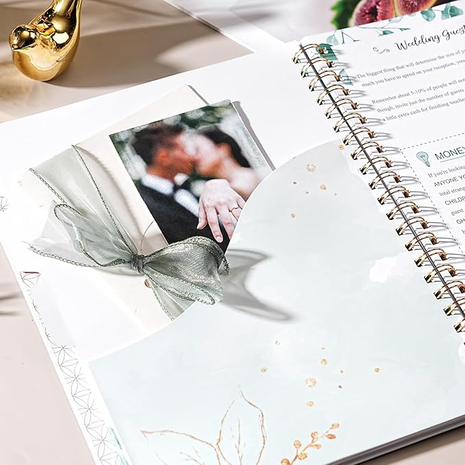 Wedding Planner for Bride - Wedding Planning Book and Organizer, 8.5" x 11" with Tabbed Sections, Metal Corner, 5 Inner Pockets, Sticker, Wedding Countdown Calendar