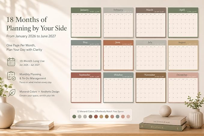 meDolove Spiral Hanging 18-Month Wall Calendar 2026-2027,14" x 11" | 12 Morandi Neutral Color Pages,July 2026-Jun 2027,No-Bleed Paper,for Women, Working Moms, Office
