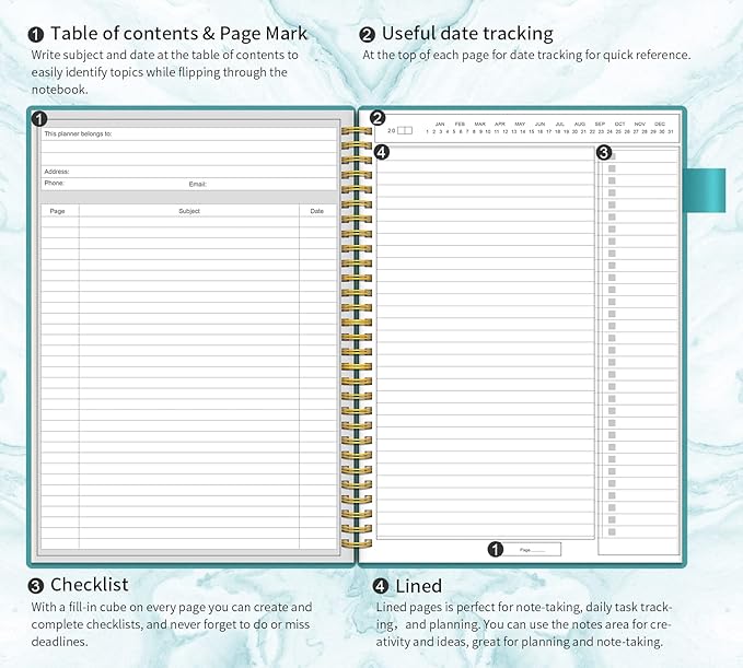 Regolden-Book To Do List Notebook, Daily Planner for Work, Project Tasks & Personal Organizer, Checklist Man/Women, Pocket, Pen Loop, 160 Pages (7"x10")