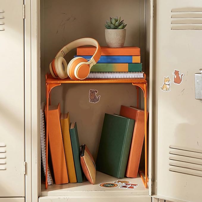 Colarr Orange Locker Organizer Shelf Locker Accessories for Girls Stackable Storage Organization Shelf Area Saver Fits Standard Size for School Office Kitchen and Home