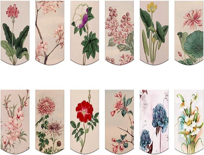 12PCS Magnetic Bookmarks - Magnet Page Markers Page Clips Assorted Book Markers Set with Exquisite Pattern, Bookmarks for Women, Students, and Book Lovers(Floral Style)