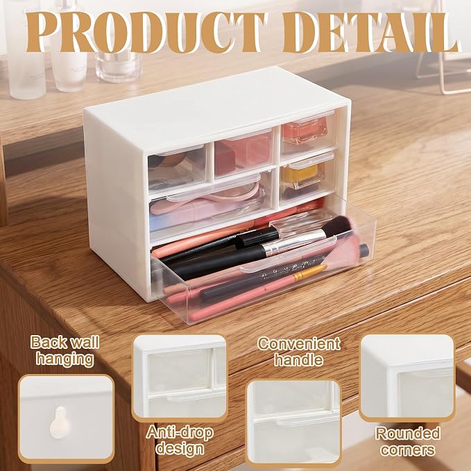 Briwooody 6 Pack Desk Storage Organizer with 6 Drawers 3 Tier Stackable Desktop Storage Box Drawers 7.1''x3.9''x4.7 ''plastic Craft Organizer Drawer for Stationery Makeup Office School(White)