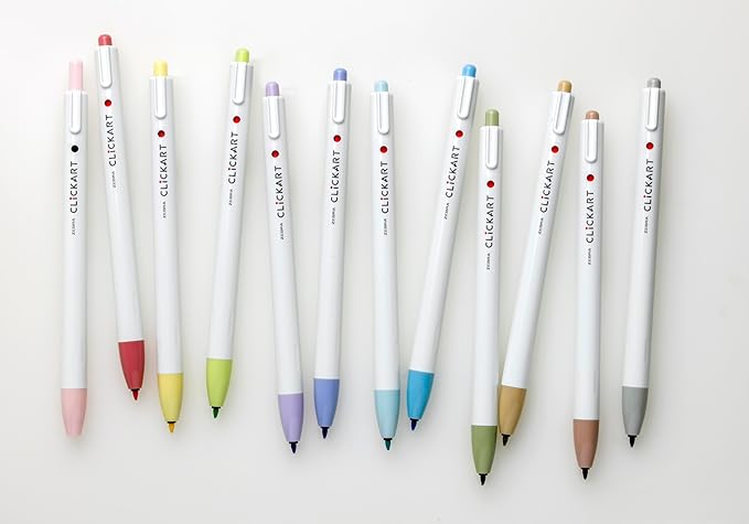 Zebra Pen CLiCKART Retractable Felt Tip Pen, Assorted Ink Colors, 0.6mm Fine Point, Moisture Absorbing to Prevent Drying Out, Ideal for Journaling and Drawing, 10-Pack + Bonus Water Brush (69600)