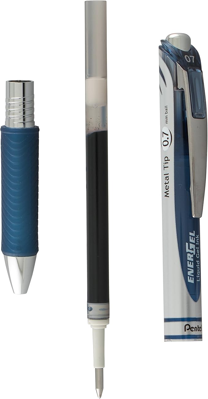 Pentel EnerGel RTX Retractable Liquid Gel Pen, (0.7mm) Metal Tip, Medium Line, Navy Blue Ink 2-Pk (BL77BP2CA)