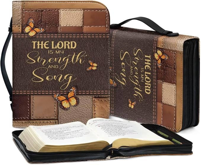 Vintage Butterfly and Cross Bible Case with Bookmark Waterproof Bible Cover Case for Women Lightweight Bible Bag with Handle Pockets Church Book Bag Brown