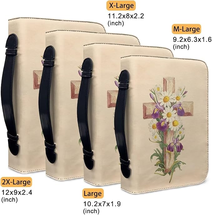 Sunflower & Cross Bible Cover Case for Women Bible Case for Girls Bible Study Supplies Bag with Wrist Strap Christian Gifts-Size：2XL