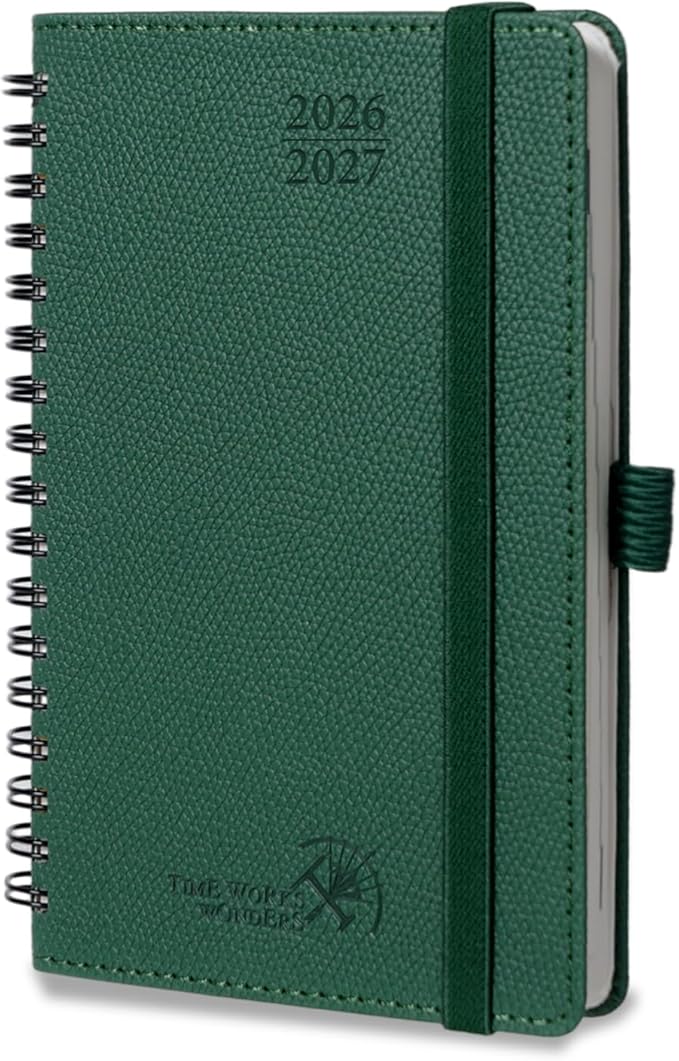 POPRUN 2026-2027 Academic Small Weekly Planner, 4" x 6.25" Pocket Calendar for purse, Horizontal Daily Calendar from July 2026 to June 2027, Softcover Appionment Book with Monthly Tabs, Spiral Bound, Inner-Pocket - Forest Green