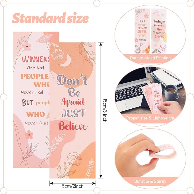 LiYiQ 100 Pcs Boho Motivational Encouraging Inspirational Bookmarks 7×2.5-inch Double-Sided Bookmark for Book Lovers Cute Bookmark for Reader Students School Supplies