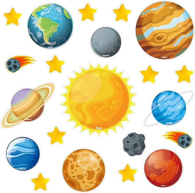 42 Pcs Solar System Cutouts Planet Cutouts for Bulletin Board Sun 8 Planets Galaxy Wall Decal Outer Space Room Decor Birthday Party Decorations